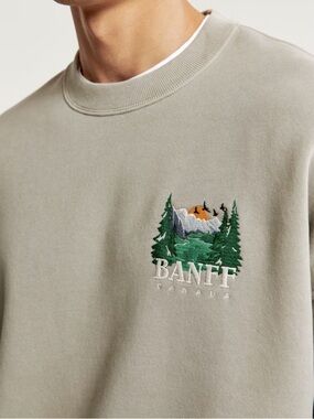 Abercrombie & Fitch Sage Green Crewneck Sweatshirt with BANFF Embroidery